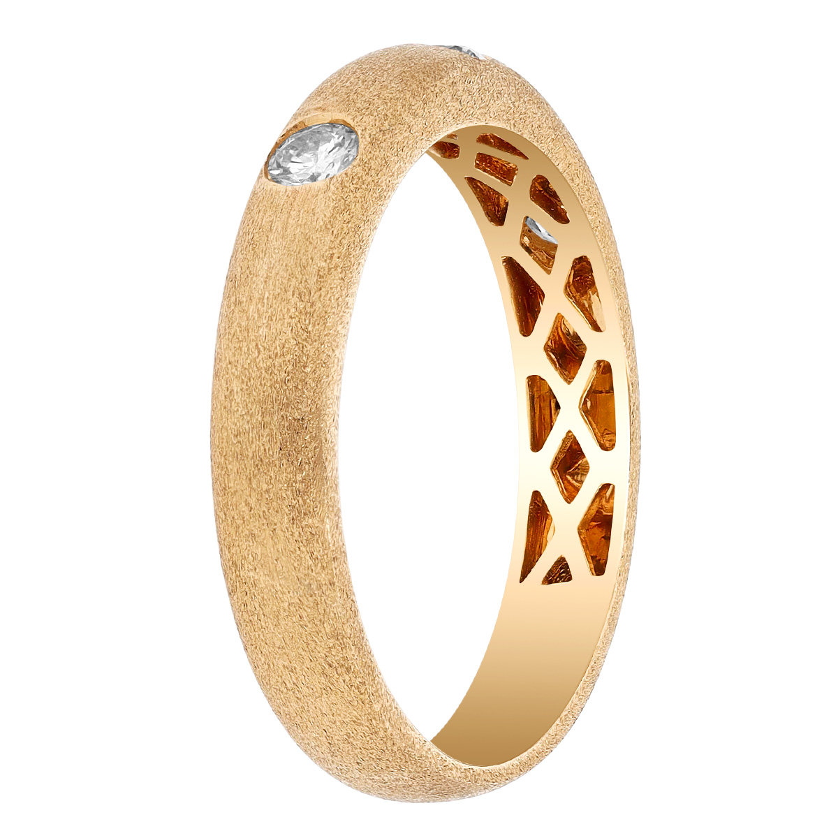 Flush Set Diamond Trio Rounded Band Ring in Yellow Gold