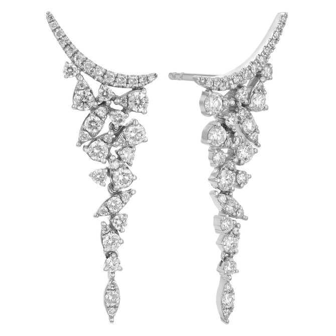 Diamond Cluster Chandelier Dangle Earrings in White Gold