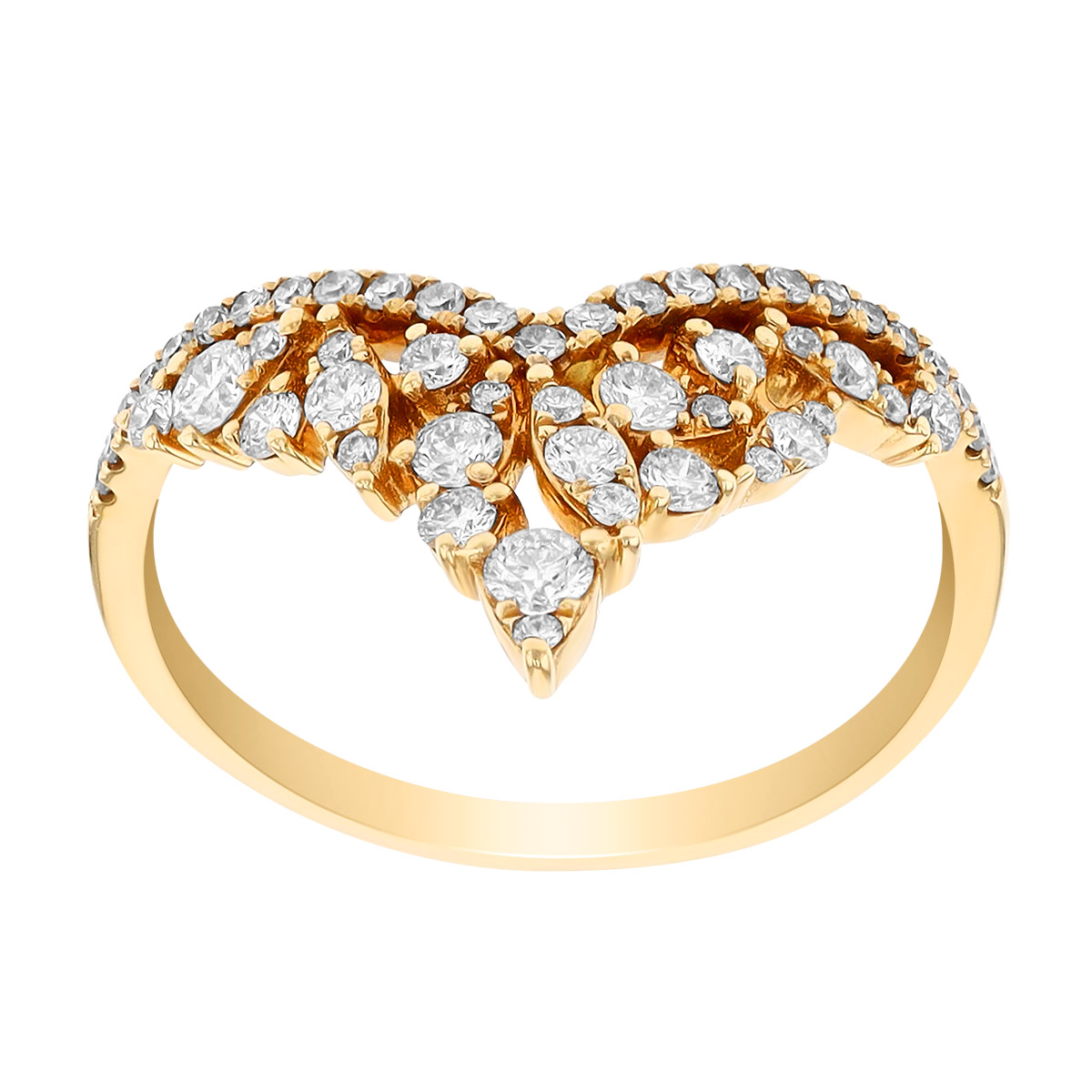Diamond Cluster Chevron Tiara Ring in Yellow Gold