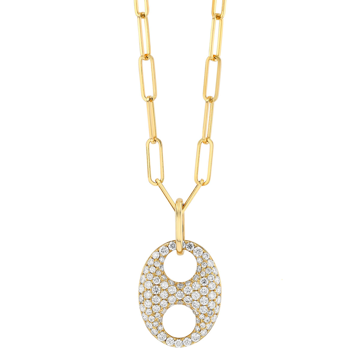 Diamond Pavé Puff Marnier Single Link Pendant Necklace in Yellow Gold, 18