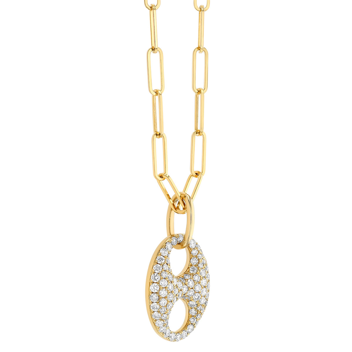 Diamond Pavé Puff Marnier Single Link Pendant Necklace in Yellow Gold, 18