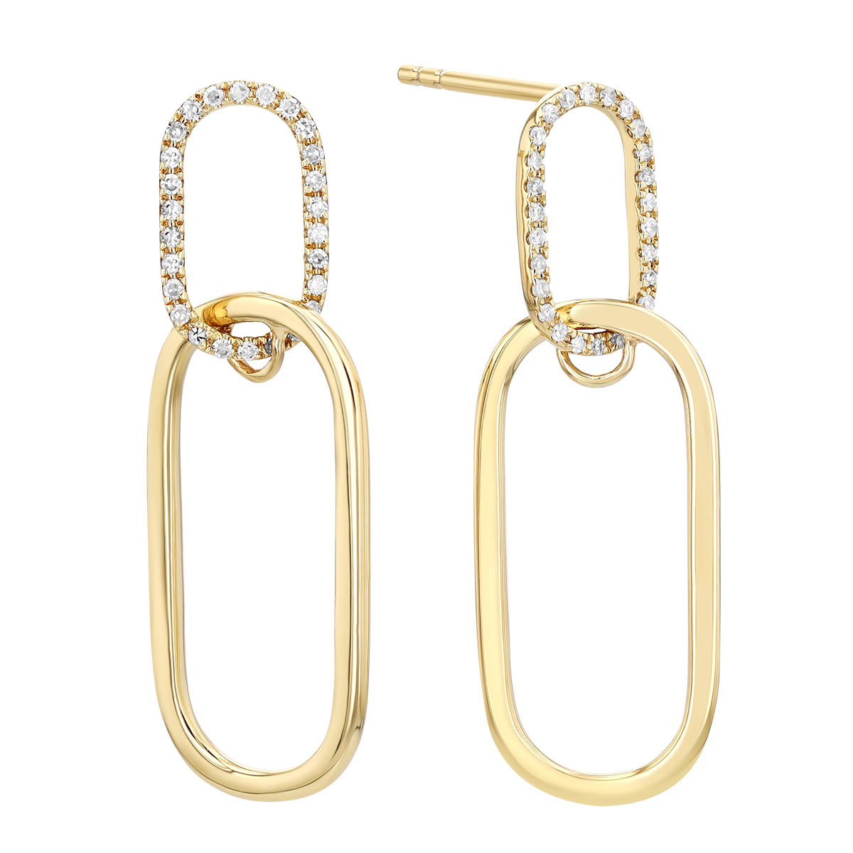 Diamond & Yellow Gold Paperclip Link Duo Dangle Earrings