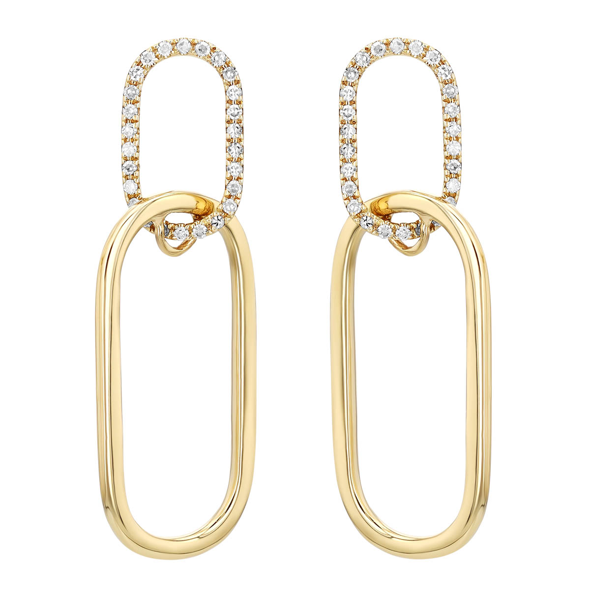 Diamond & Yellow Gold Paperclip Link Duo Dangle Earrings