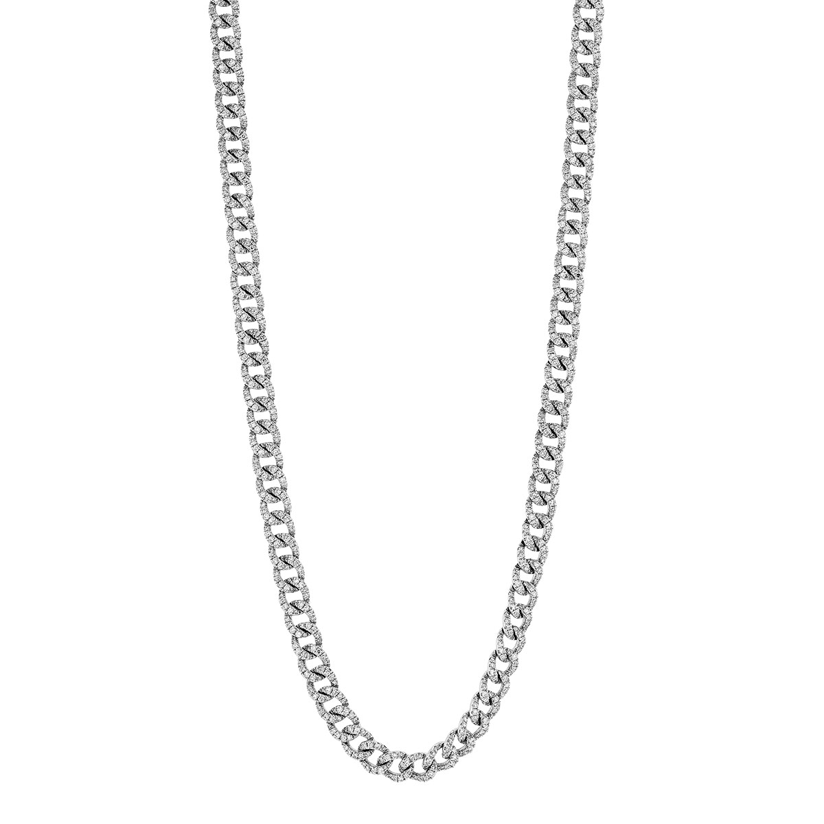 Diamond Pavé Curb Chain Choker Necklace in White Gold, 14