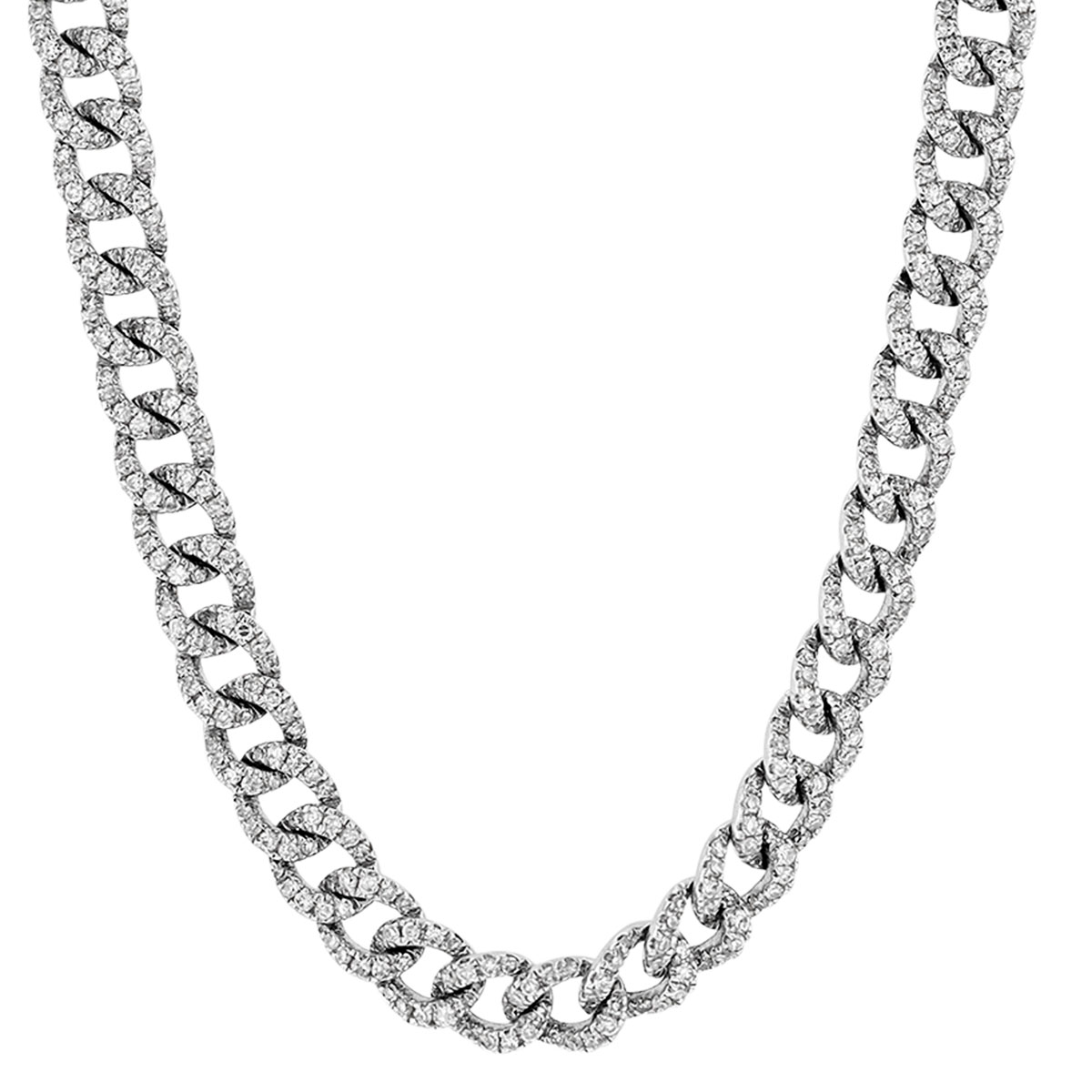 Diamond Pavé Curb Chain Choker Necklace in White Gold, 14