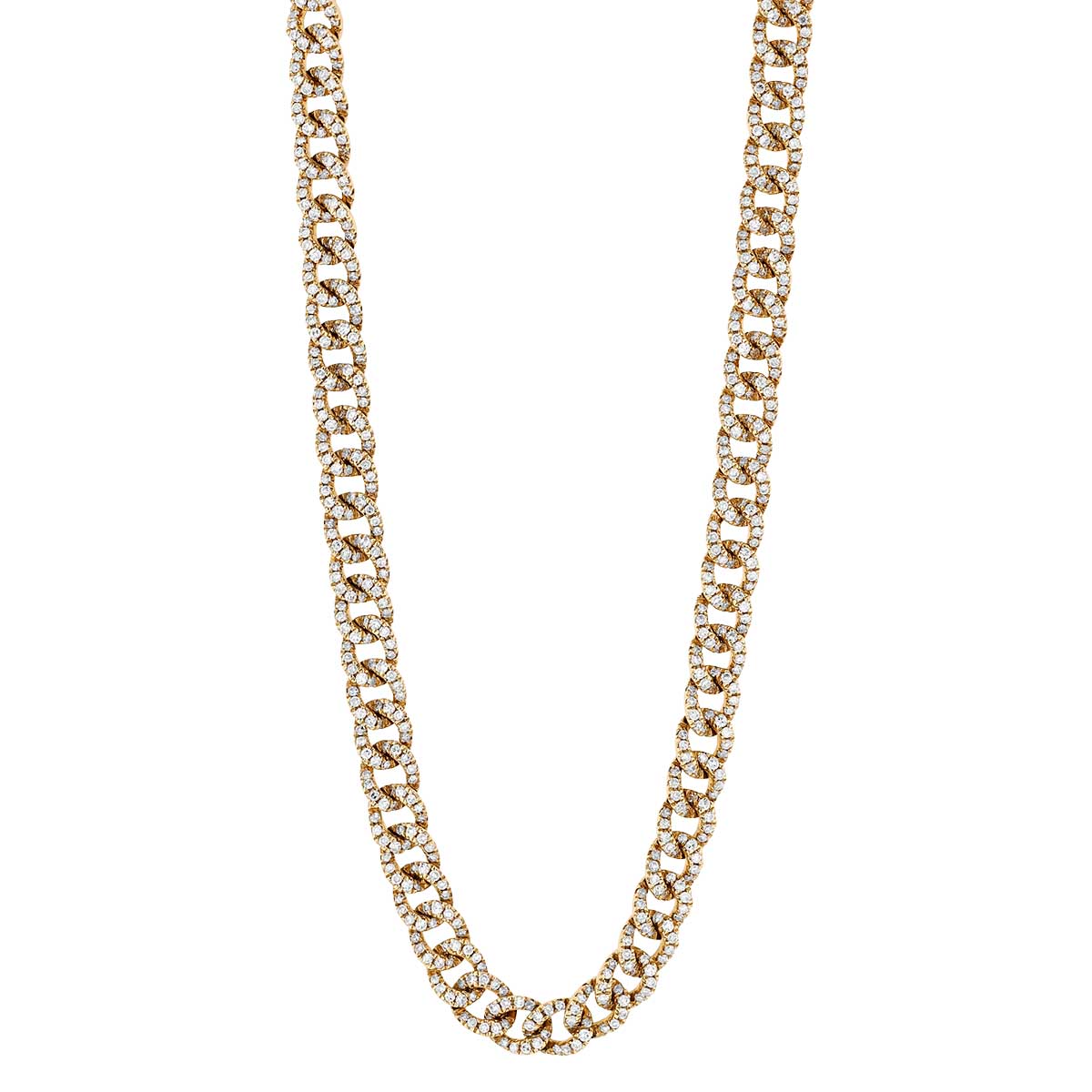 Diamond Pavé Curb Chain Link Necklace in Yellow Gold, 14