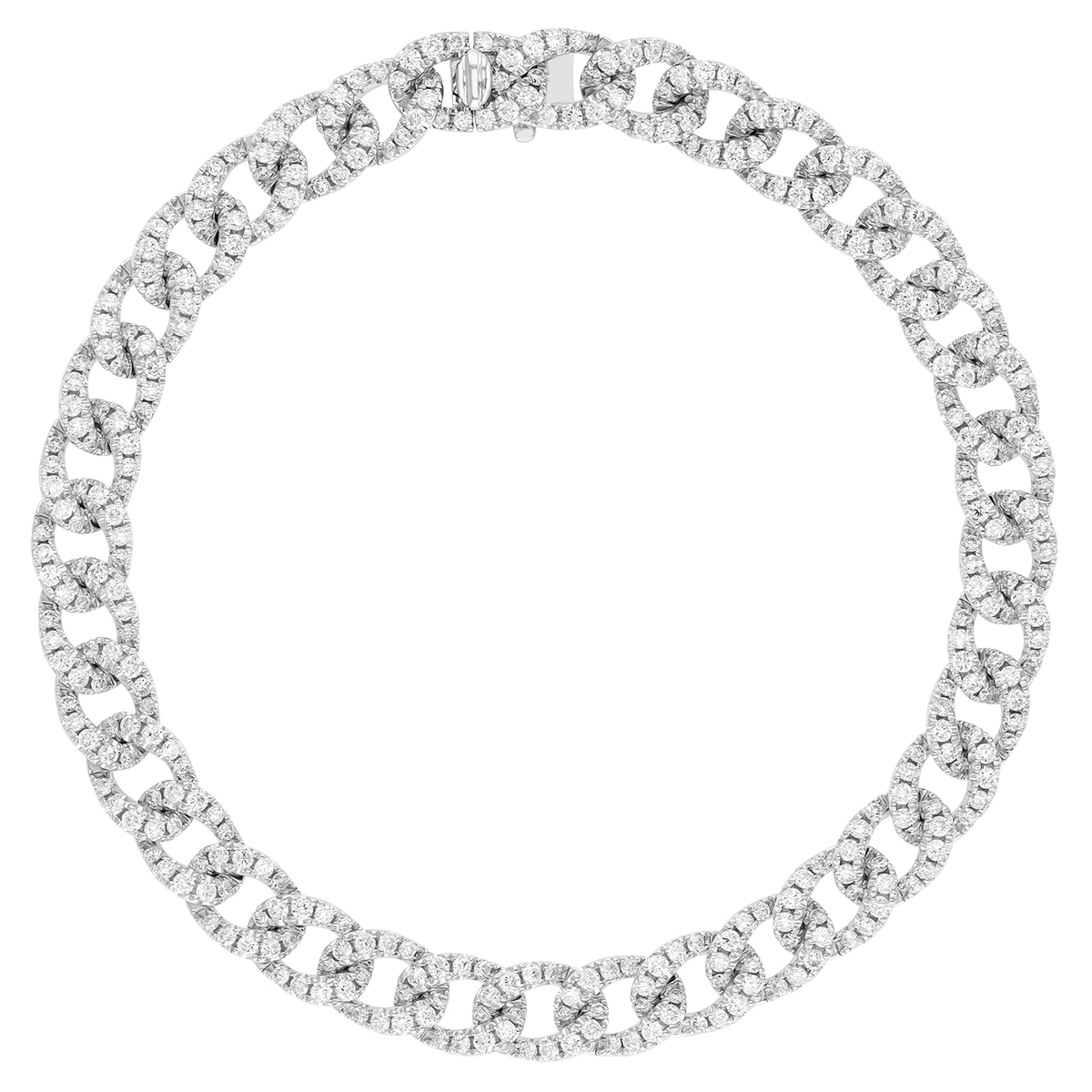 Diamond Pavé Curb Chain Link Bracelet in White Gold, 7