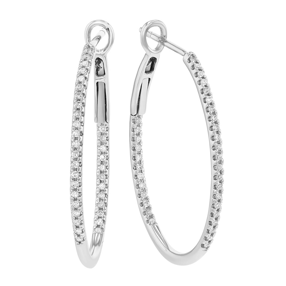 Diamond In & Out Slim Hoop Earrings in White Gold, 0.22 cttw