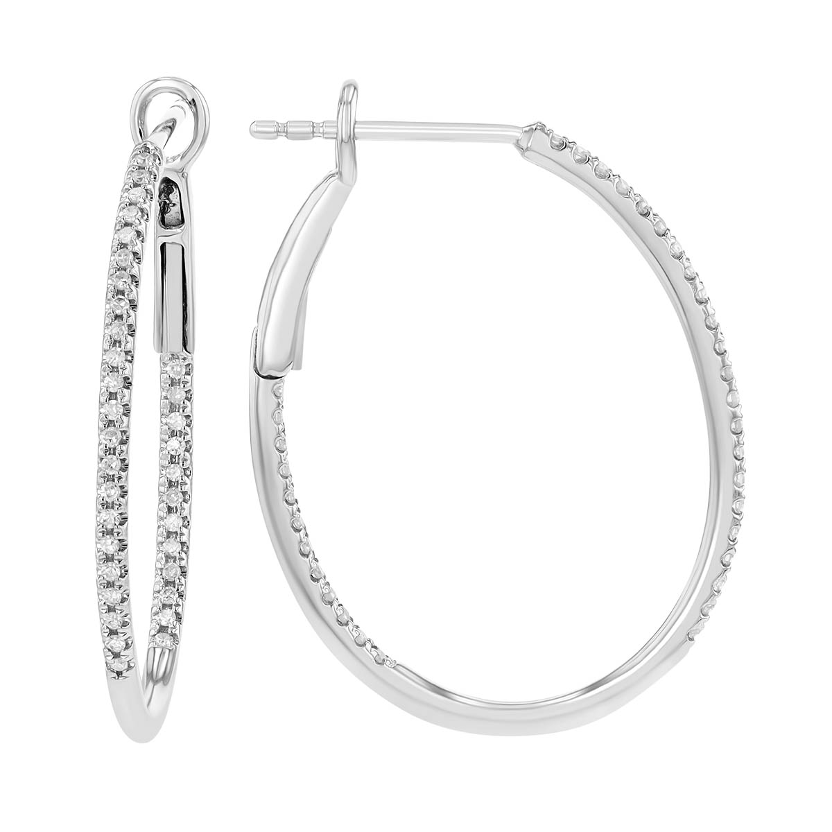 Diamond In & Out Slim Hoop Earrings in White Gold, 0.22 cttw