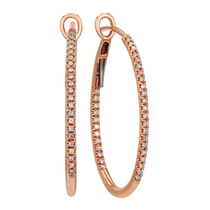 Diamond In & Out Oval Hoop Earrings in Rose Gold, 0.22 cttw