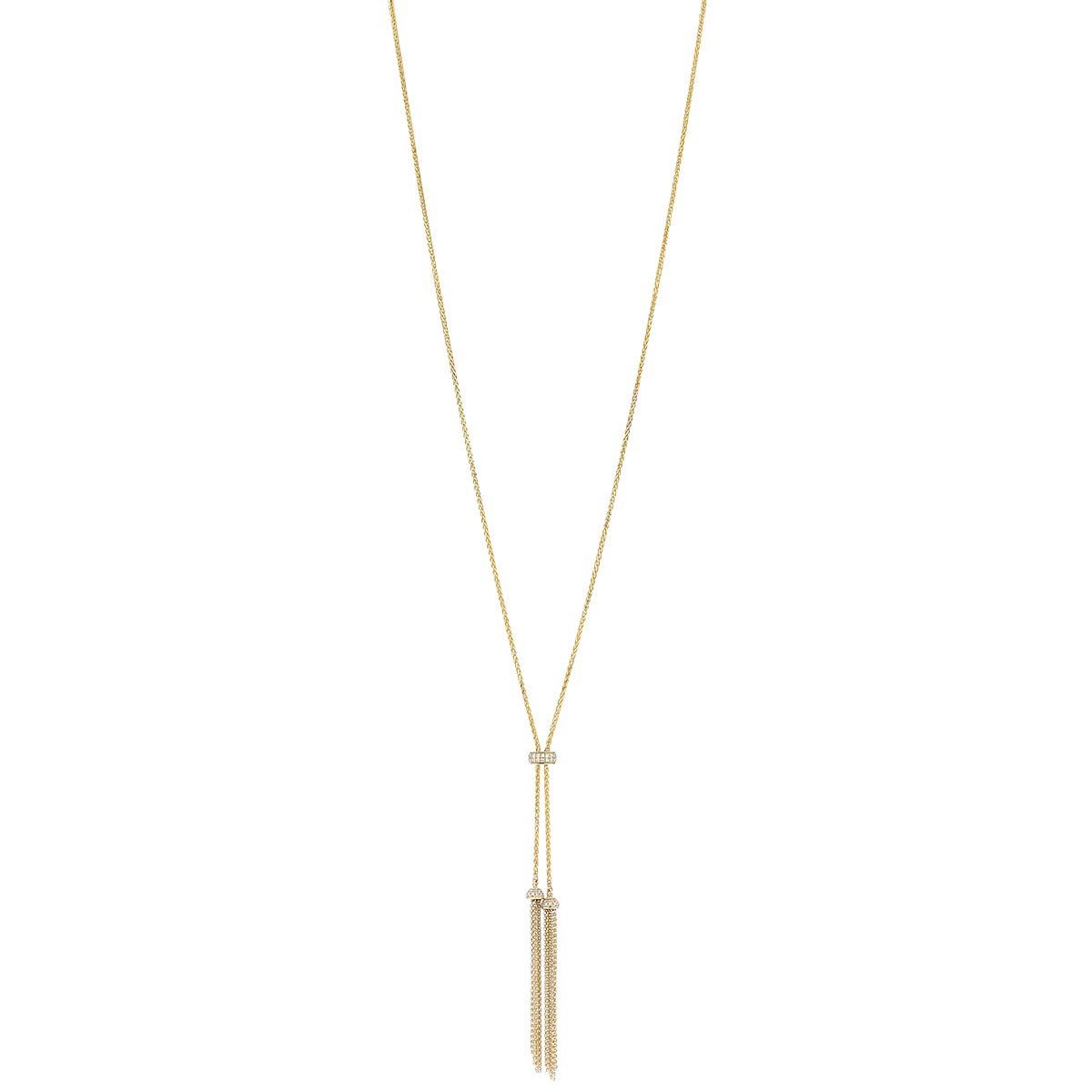 Diamond & Tassel Lariat Zipper Necklace in Yellow Gold, 33
