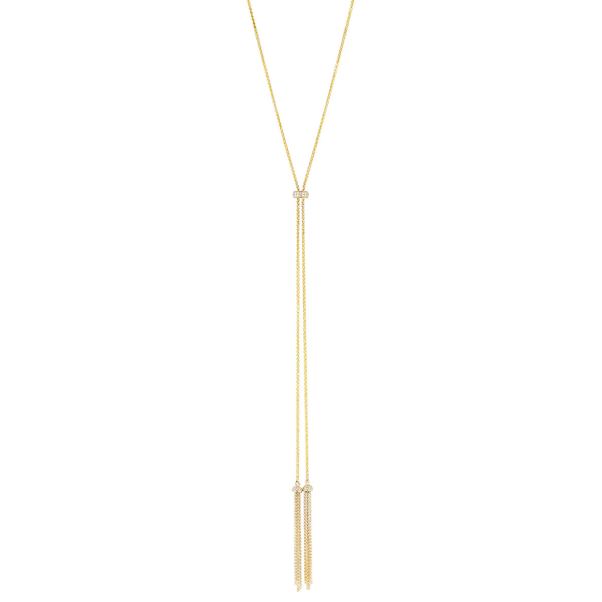 Diamond & Tassel Lariat Zipper Necklace in Yellow Gold, 33