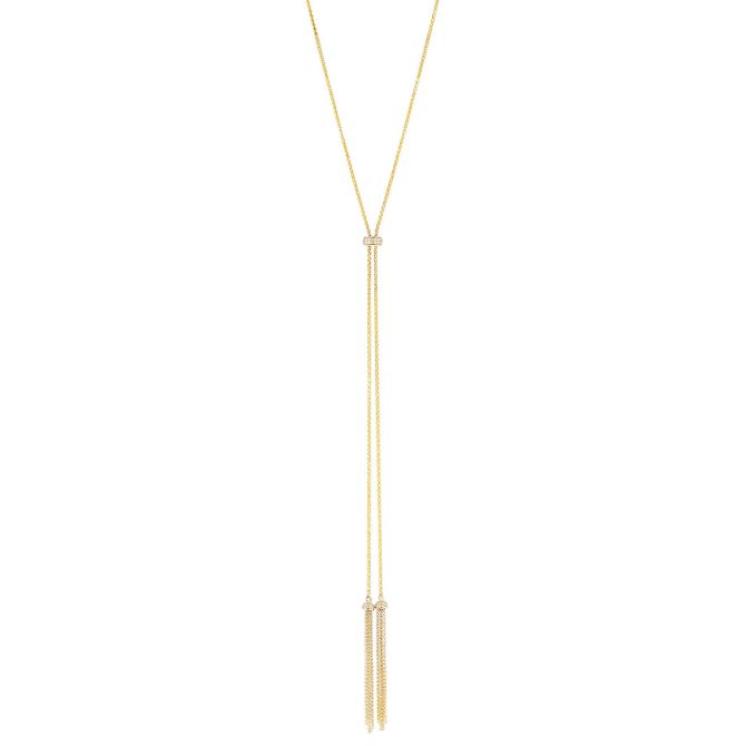 Diamond & Tassel Lariat Zipper Necklace in Yellow Gold, 33