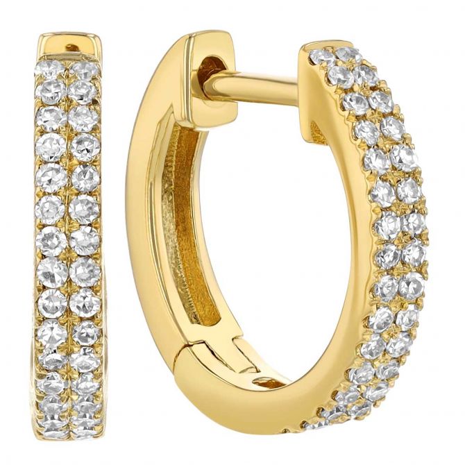 Diamond 2 Row Huggie Hoop Earrings in Yellow Gold