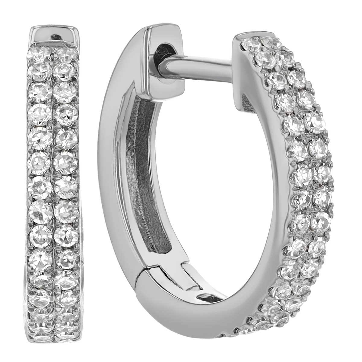 Diamond 2 Row Huggie Hoop Earrings in White Gold