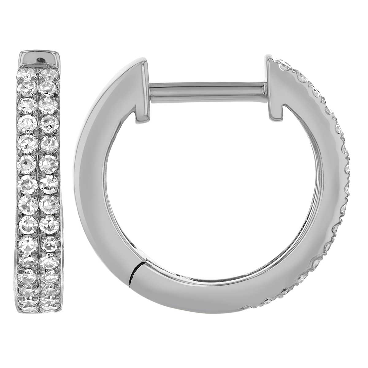 Diamond 2 Row Huggie Hoop Earrings in White Gold
