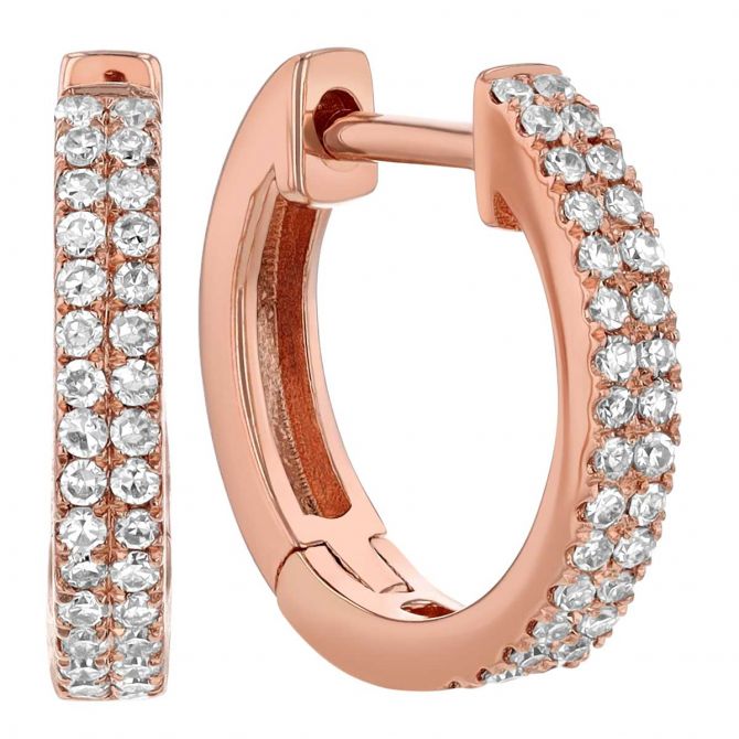 Diamond Row Huggie Hoop Earrings in Rose Gold Borsheims