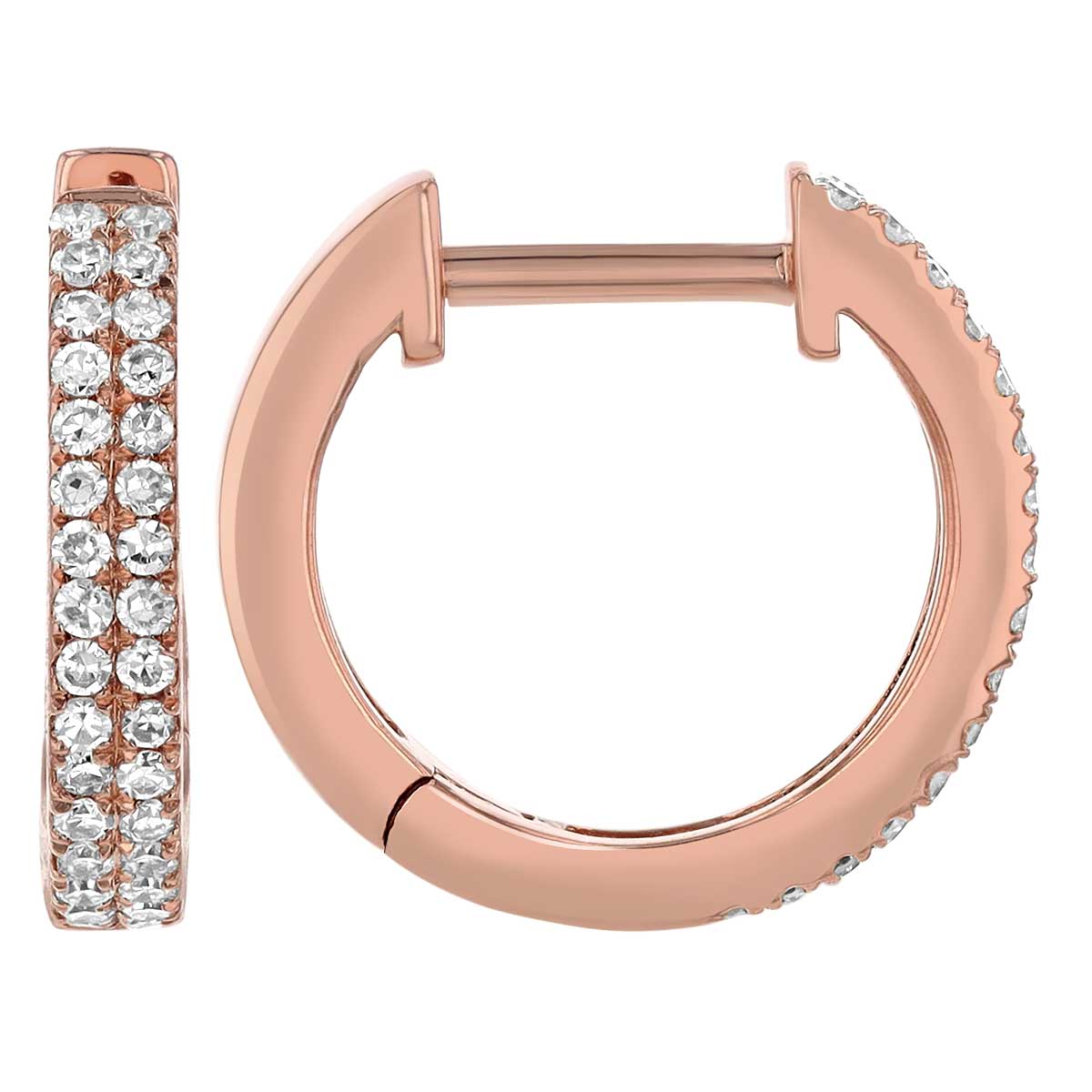 Diamond 2 Row Huggie Hoop Earrings in Rose Gold