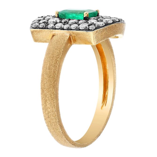 Emerald Cut Emerald & Diamond Pave Rectangle Ring in Yellow Gold & Black Rhodium