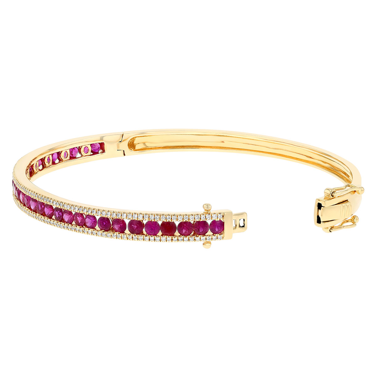 Channel Set Ruby & Diamond Pavé Bangle Bracelet in Yellow Gold