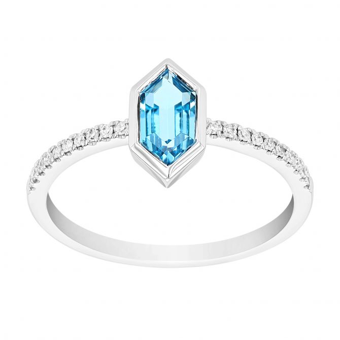 Hexagon Topaz & Diamond Ring in White Gold