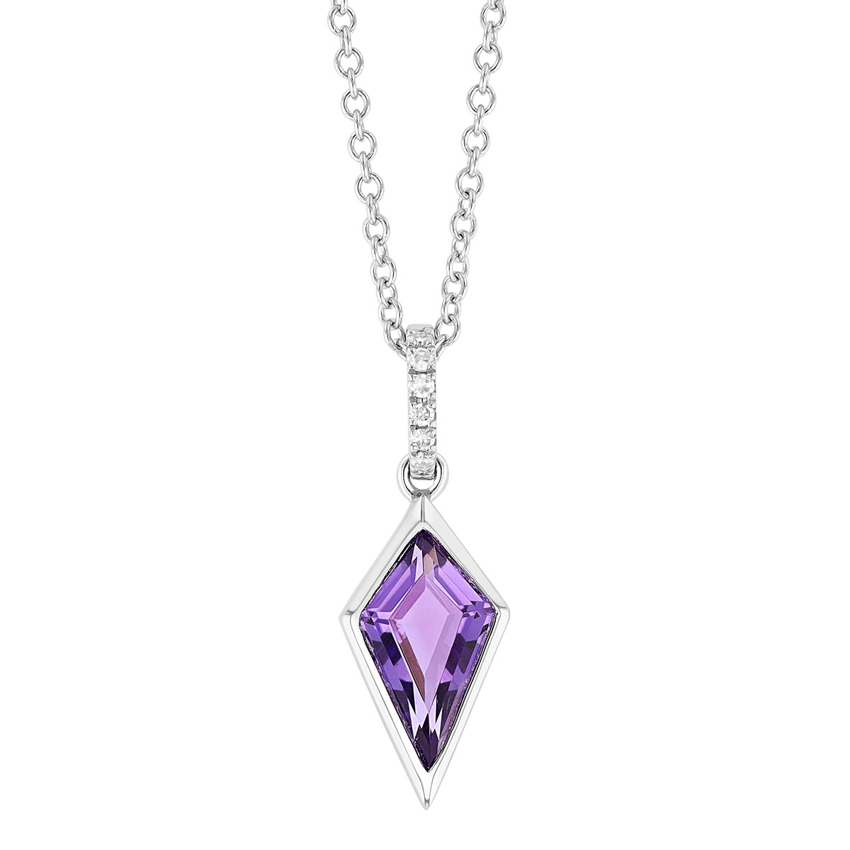 Kite Shaped Amethyst Bezel Set Pendant in Yellow Gold