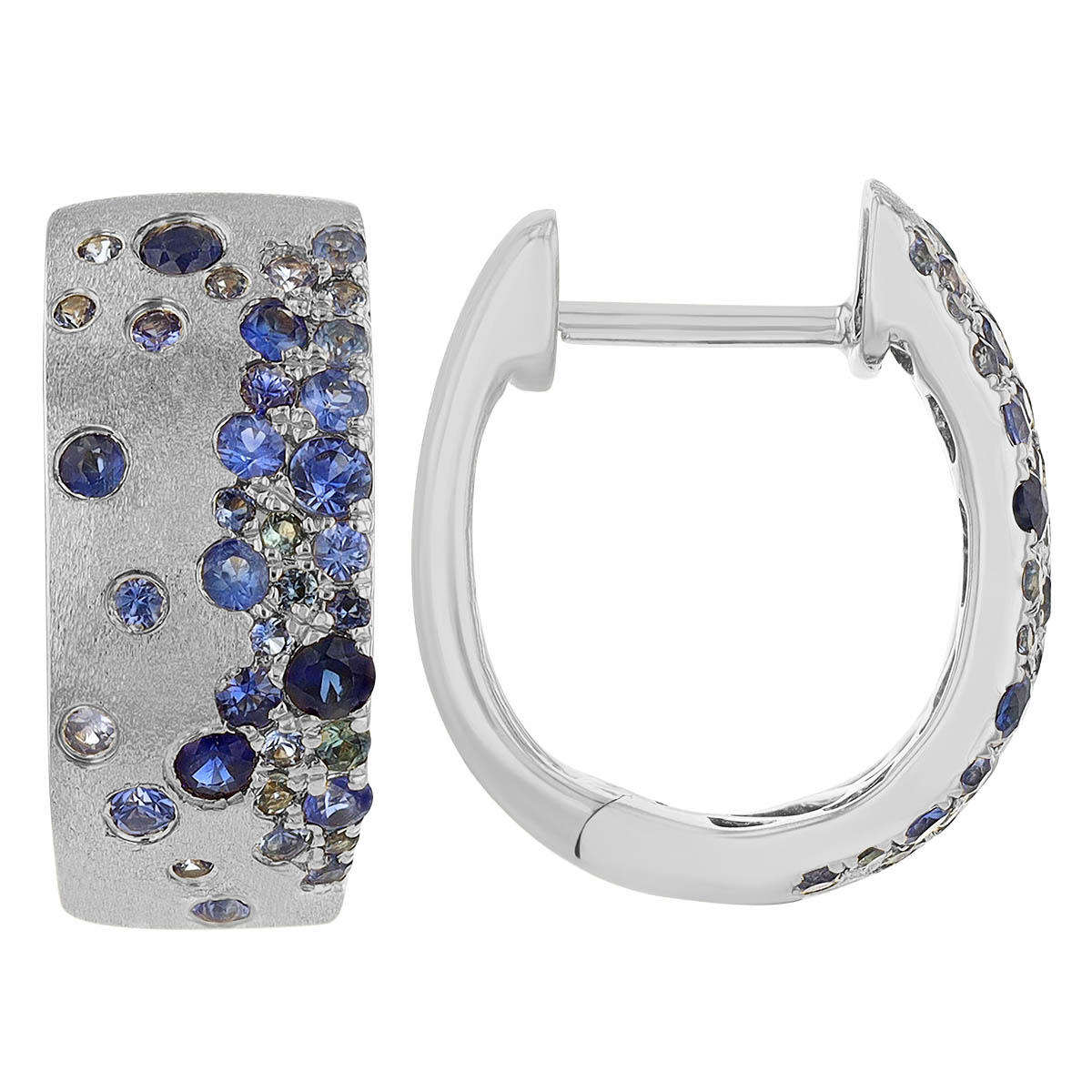 Sapphire Flush Set Scattered Huggie Hoop Earrings in White Gold