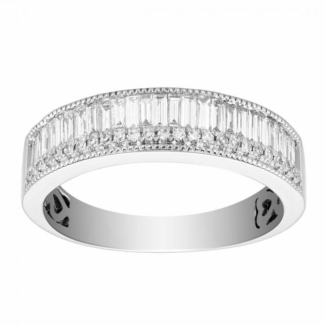 Baguette & Round Diamond Channel Set Ring in White Gold