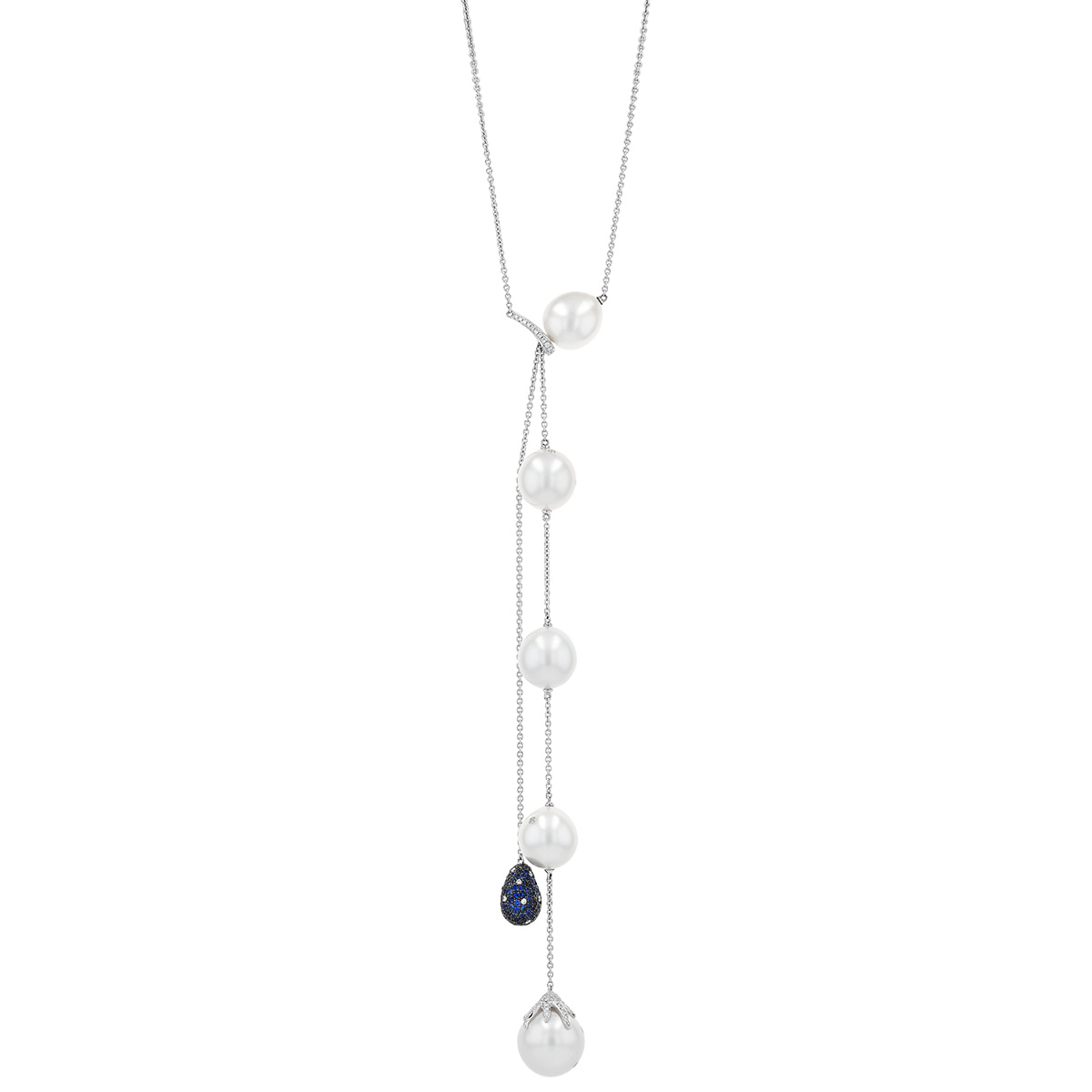 TARA Pearls South Sea Cultured Pearl & Sapphire Pave Lariat Necklace in White Gold, 17