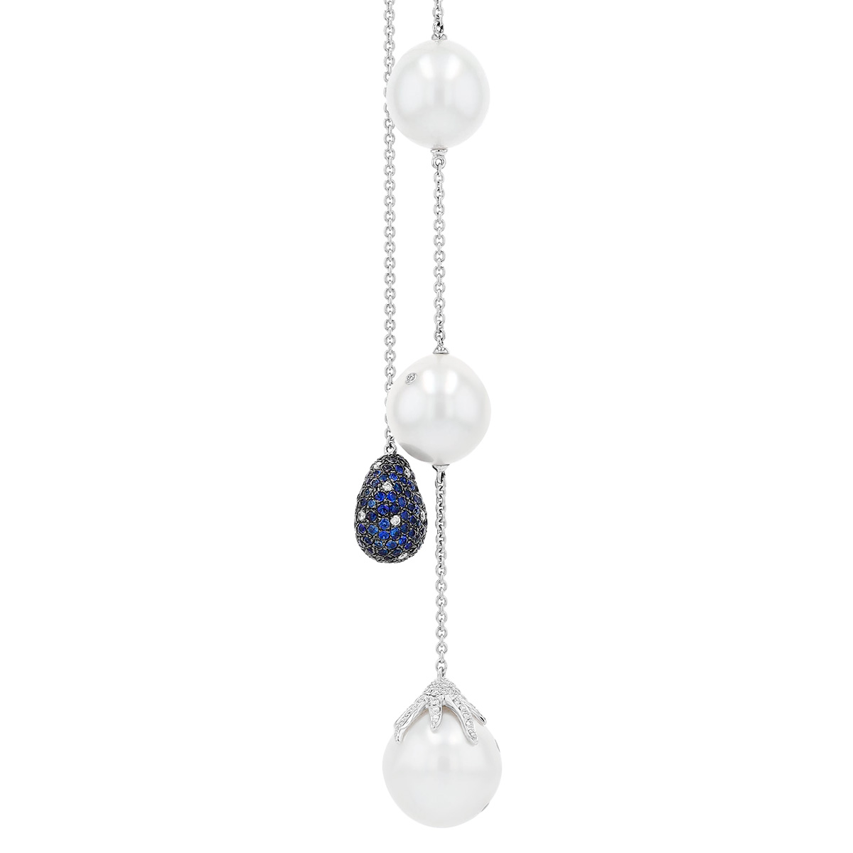 TARA Pearls South Sea Cultured Pearl & Sapphire Pave Lariat Necklace in White Gold, 17