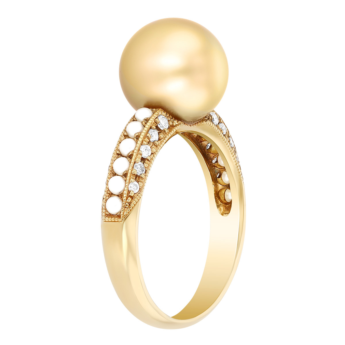 TARA Pearls Golden South Sea & Akoya Cultured Pearl Ring with Diamonds in Yellow Gold