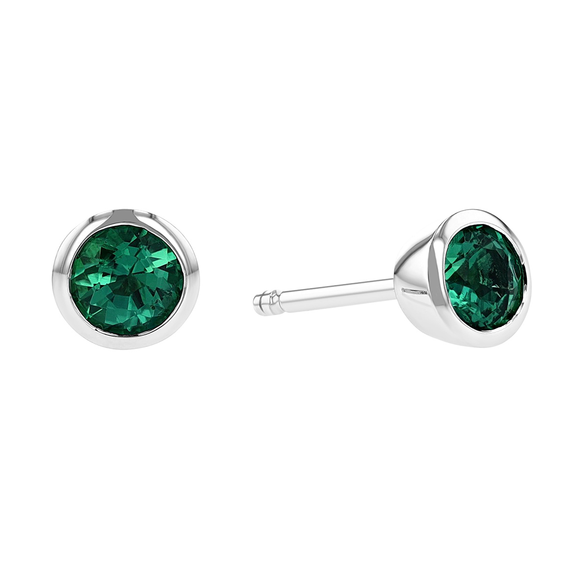 Round Emerald Bezel Set Stud Earrings in White Gold Borsheims