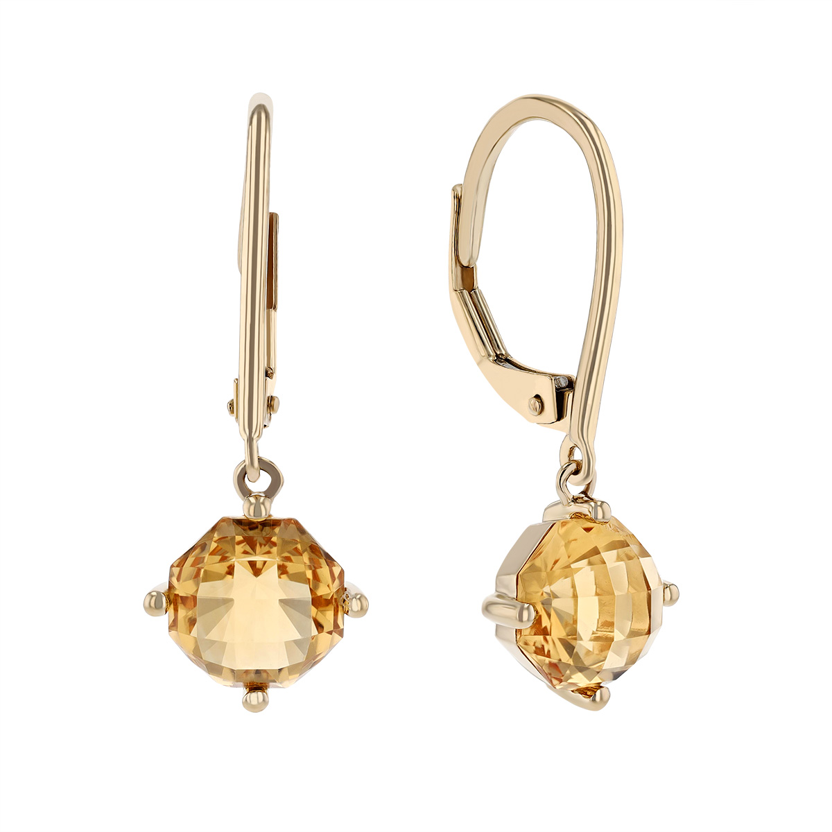 Checkerboard Citrine Drop Earrings in Yellow Gold