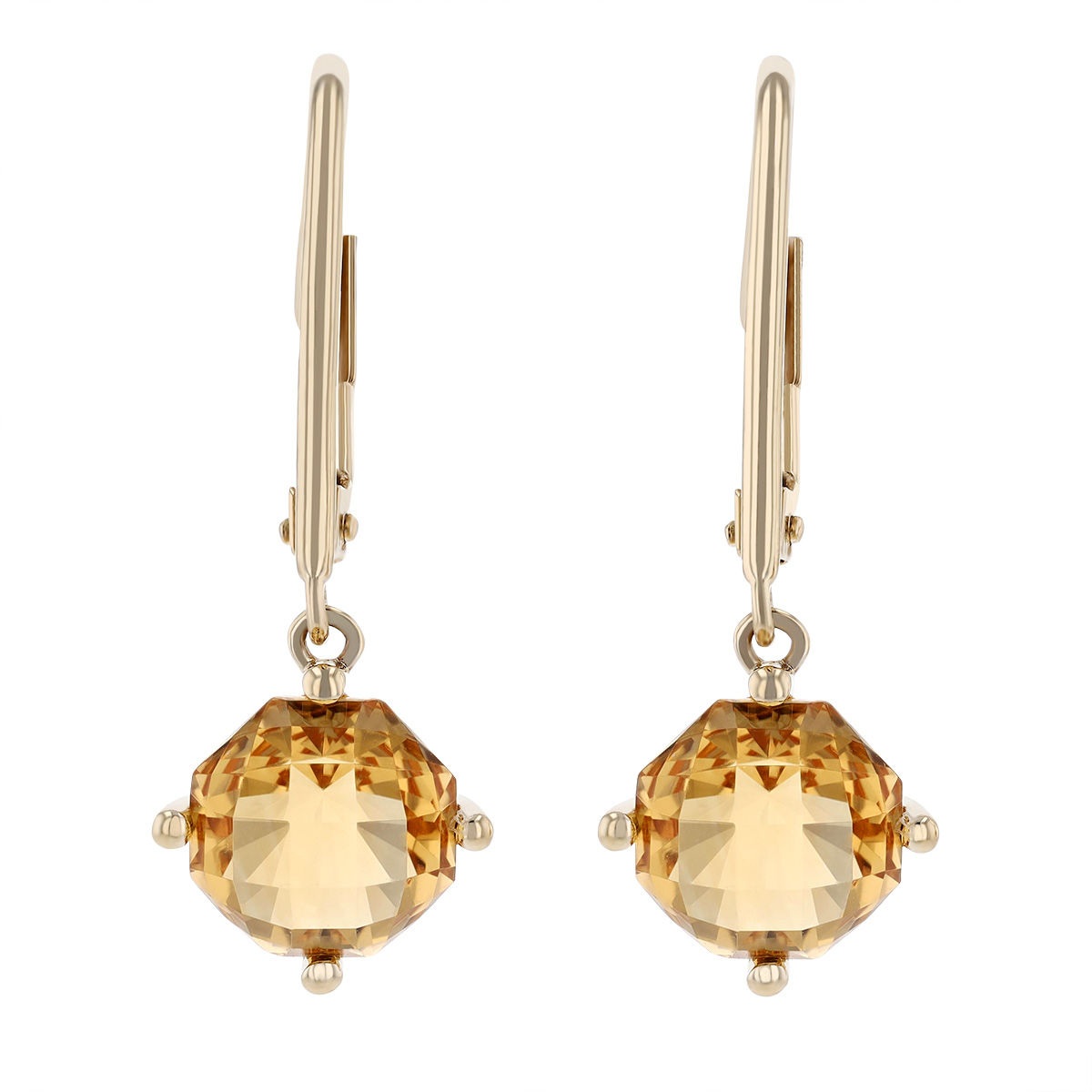 Checkerboard Citrine Drop Earrings in Yellow Gold