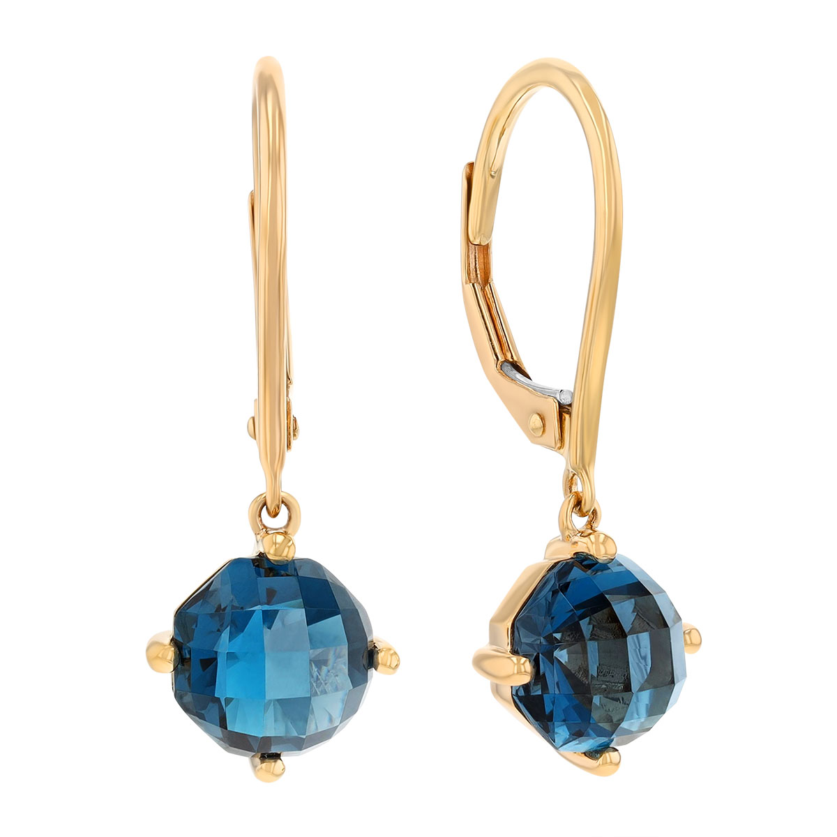 Checkerboard Topaz Dangle Hoop Earrings in Yellow Gold