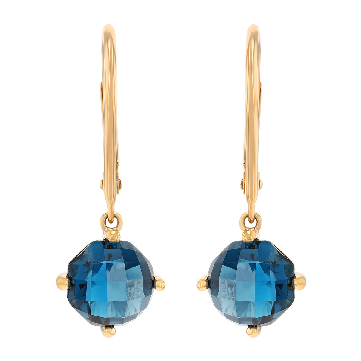 Checkerboard Topaz Dangle Hoop Earrings in Yellow Gold