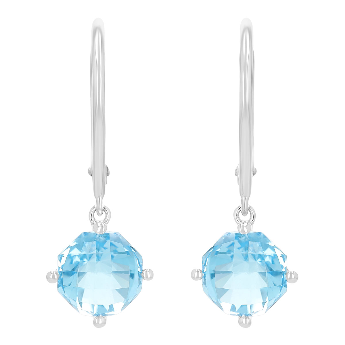 Checkerboard Light Blue Topaz Dangle Hoop Earrings in White Gold