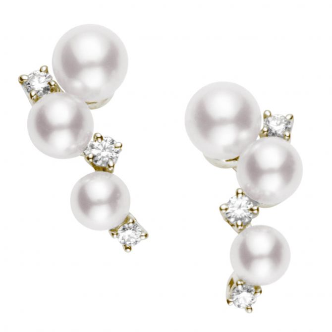 Mikimoto Bubbles Akoya Cultured Pearl Earrings in Yellow Gold