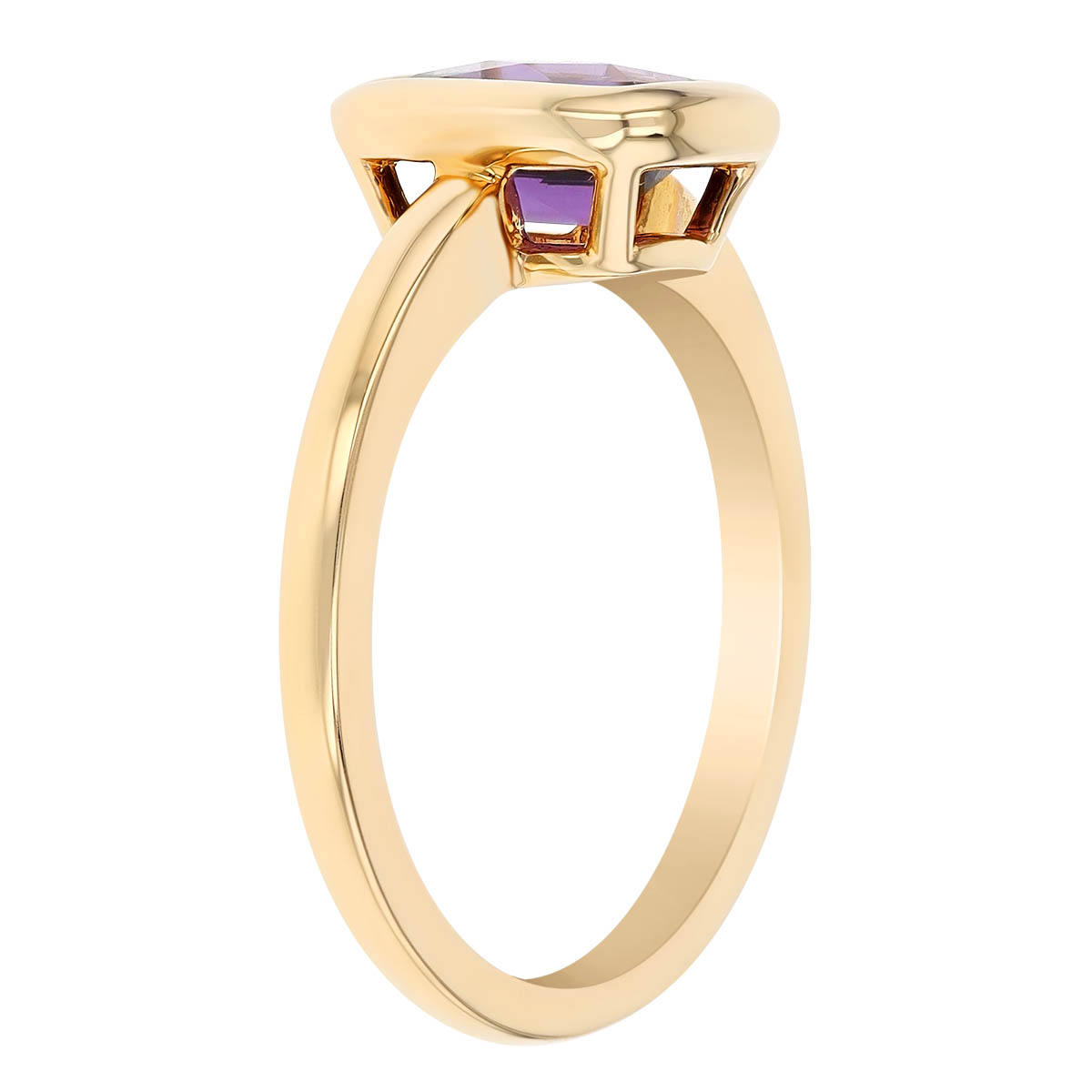 Cushion Cut Amethyst Bezel Set Ring in Yellow Gold