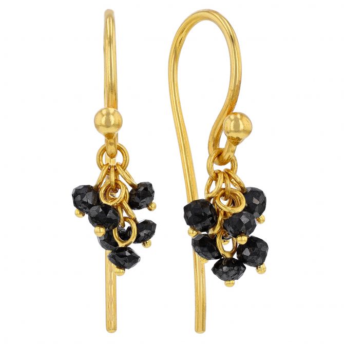 Gurhan Black Diamond Bead Cluster Dangle Earrings in Yellow Gold