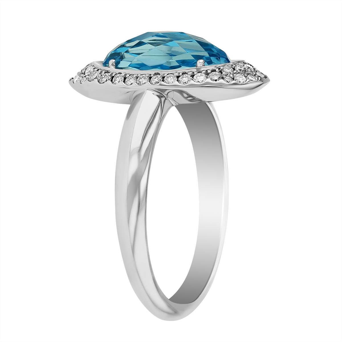 Oval Topaz & Diamond Halo Ring in White Gold