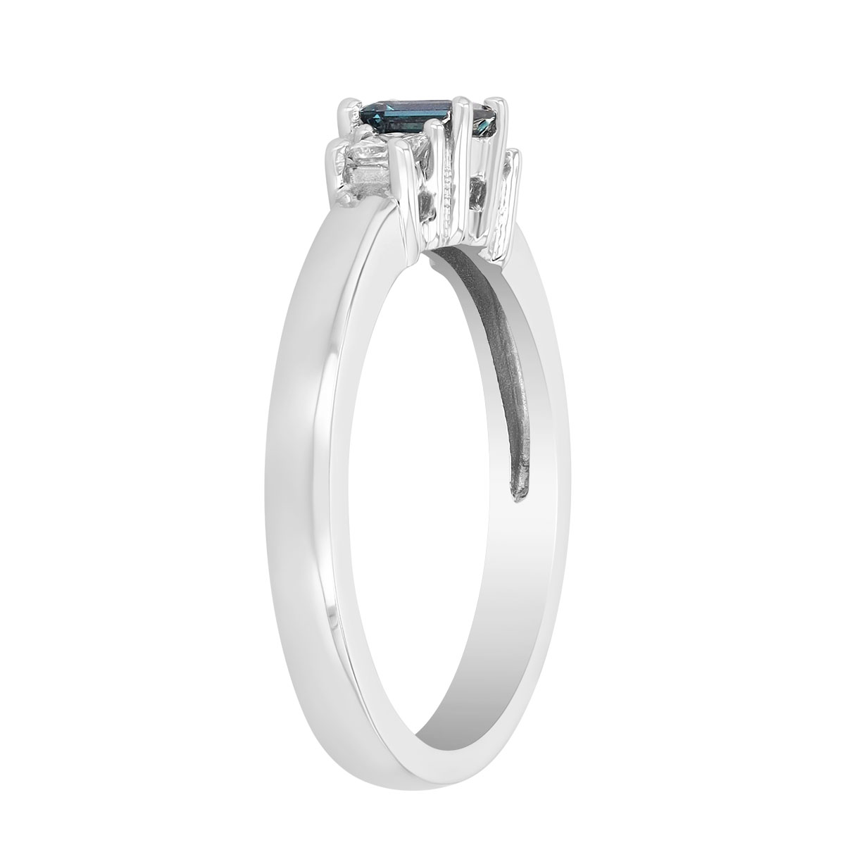 Emerald Cut Alexandrite & Princess Cut Diamond 3 Stone Ring in White Gold
