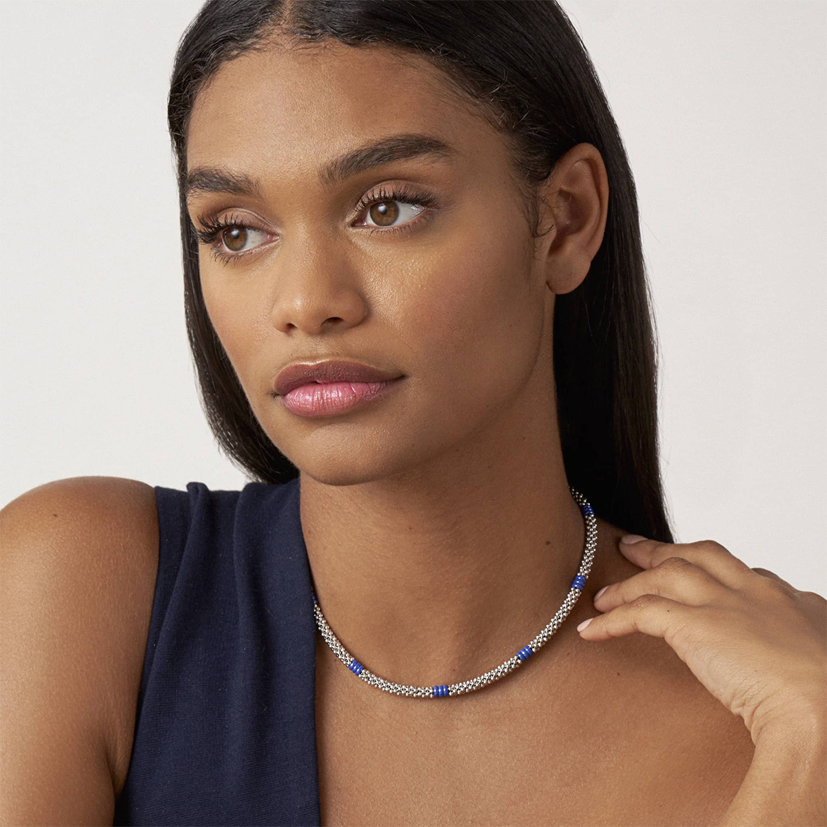 LAGOS Blue Caviar Ultramarine Ceramic Station Necklace in Sterling Silver, 16