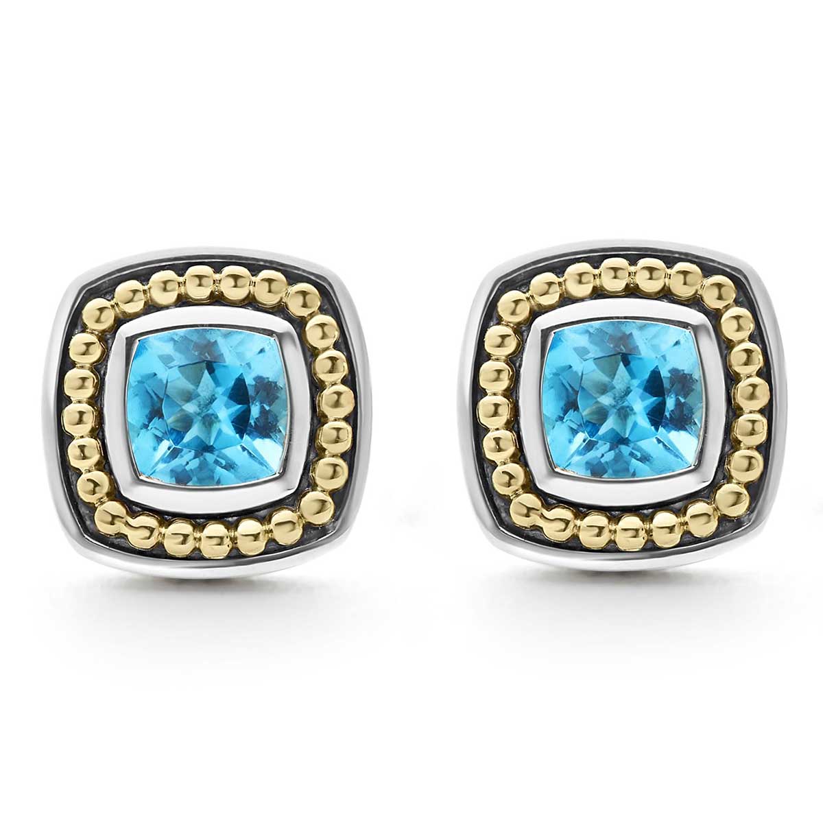 LAGOS Caviar Color Swiss Blue Topaz Stud Earrings in Sterling Silver & Yellow Gold