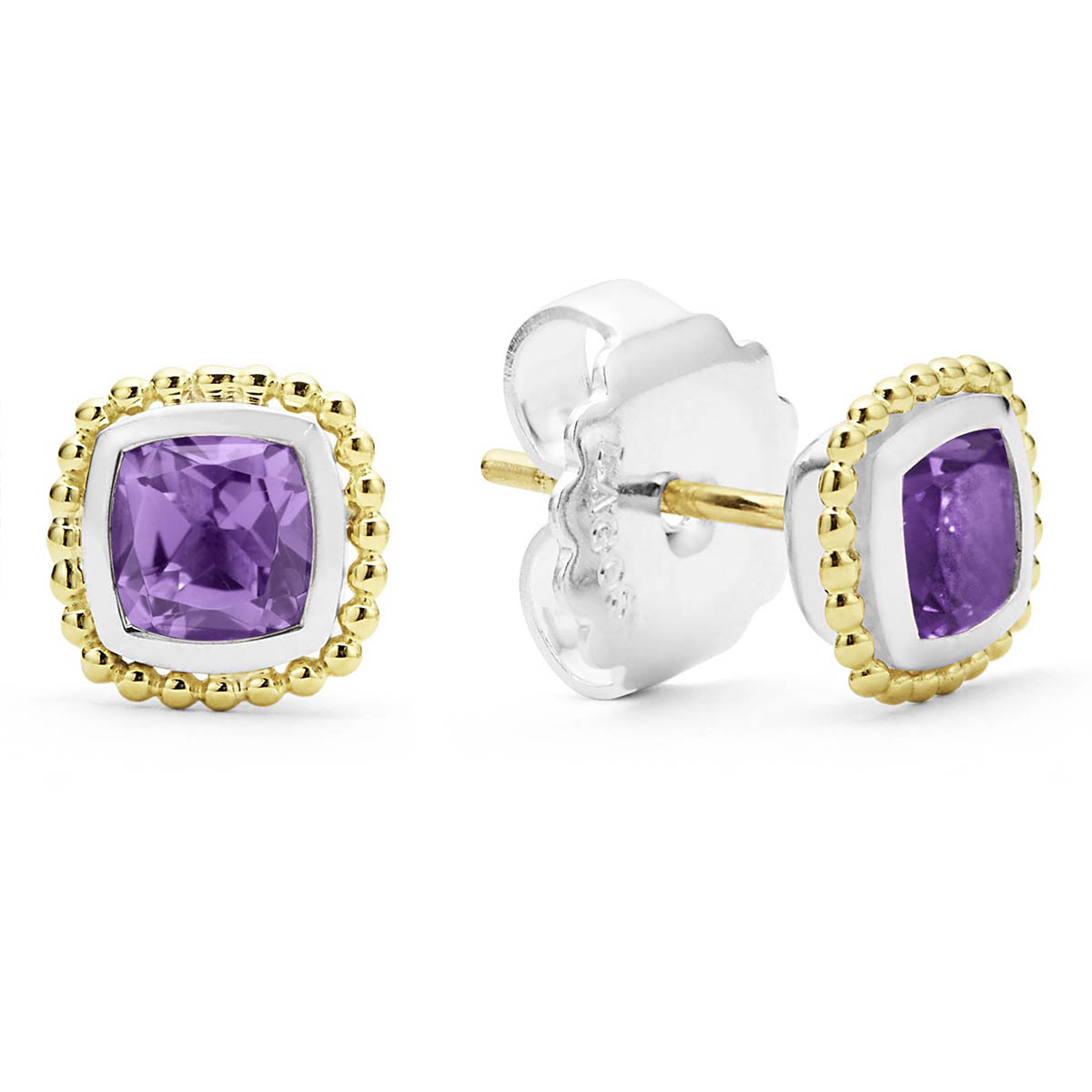 LAGOS Caviar Color Amethyst Stud Earrings in Sterling Silver & Yellow Gold