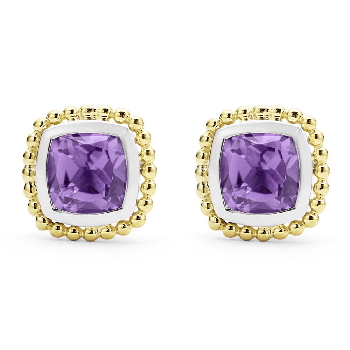 LAGOS Caviar Color Amethyst Stud Earrings in Sterling Silver & Yellow ...