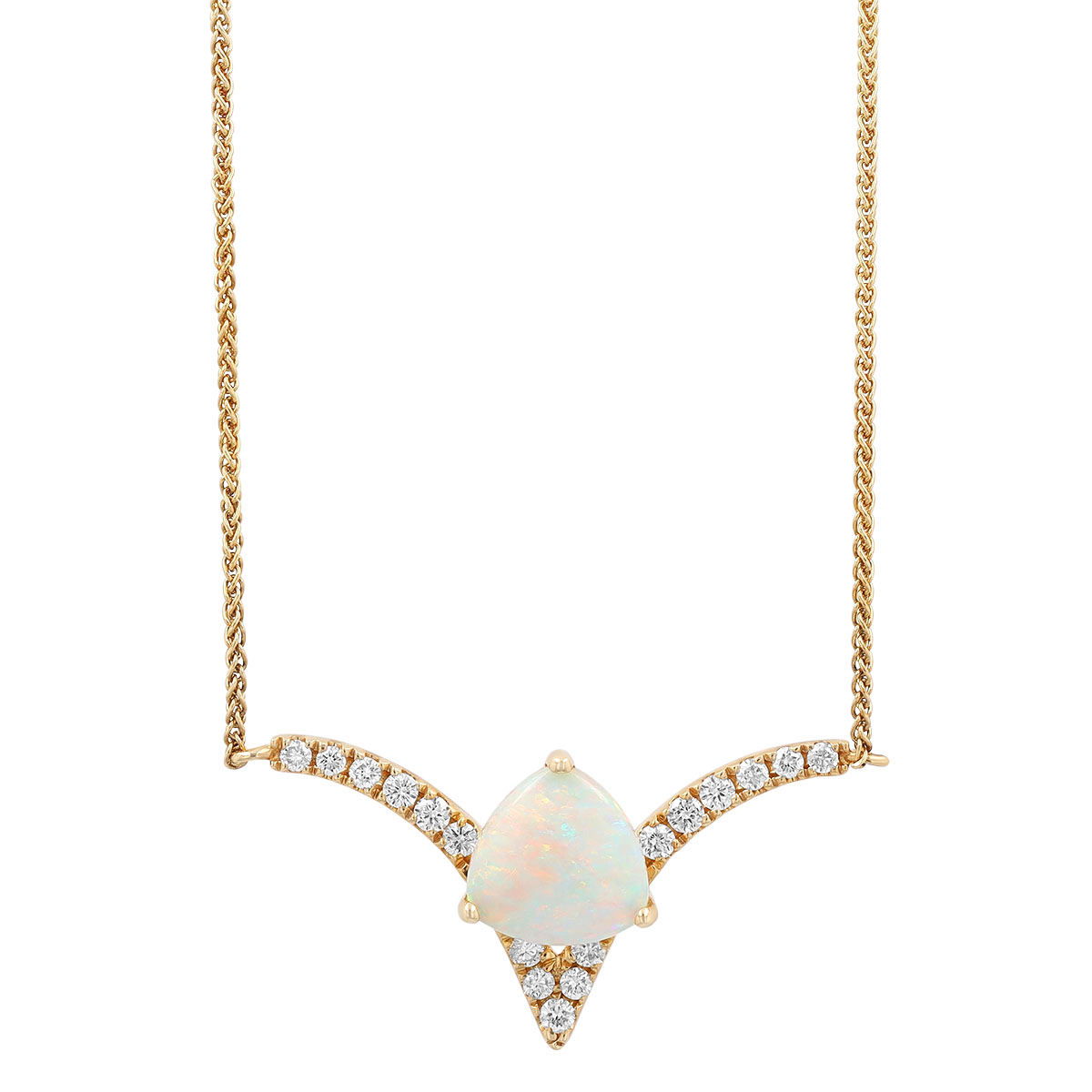 Opal & Diamond Curved Chevron Necklace in Yellow Gold, 18