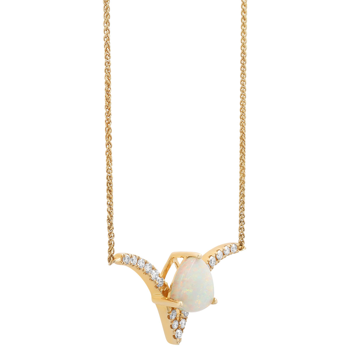 Opal & Diamond Curved Chevron Necklace in Yellow Gold, 18