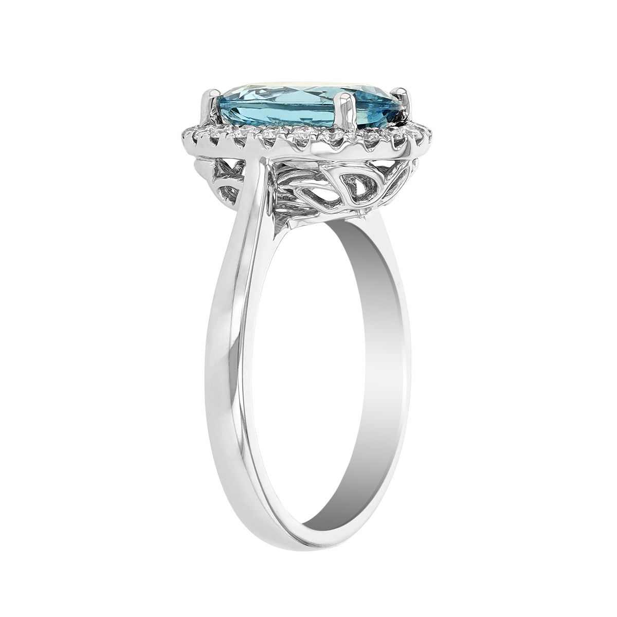 Oval Aquamarine & Diamond Halo Ring in White Gold
