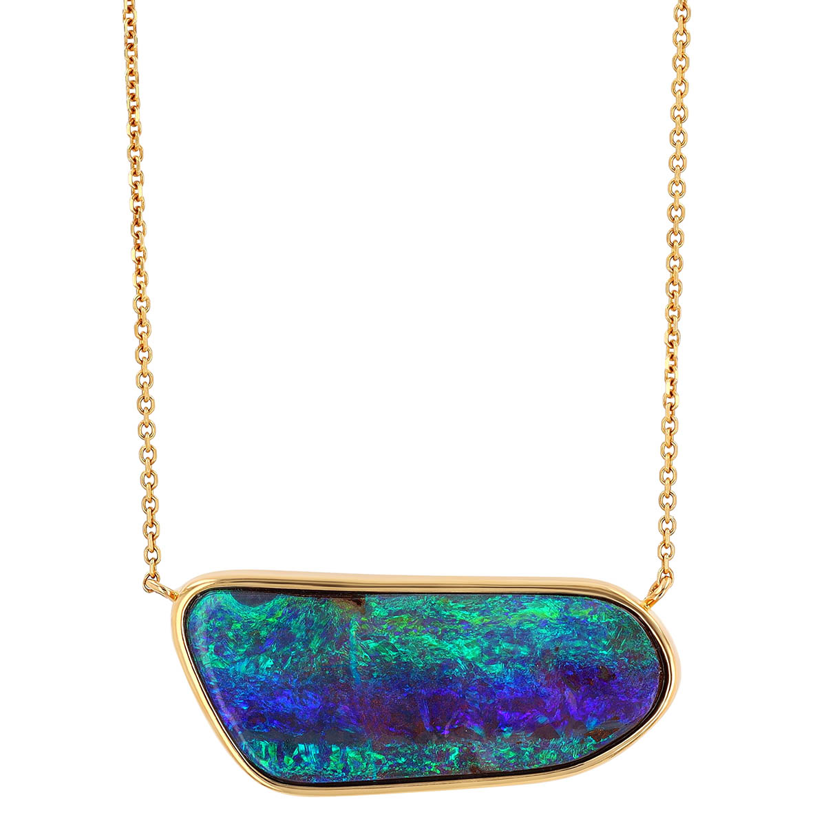 Bezel Set Freeform Boulder Opal Pendant in Yellow Gold, 18